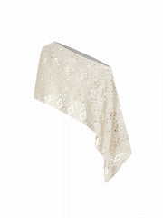Knit Crochet Asymmetrical Neck Hollow Out Oversized Cape Top