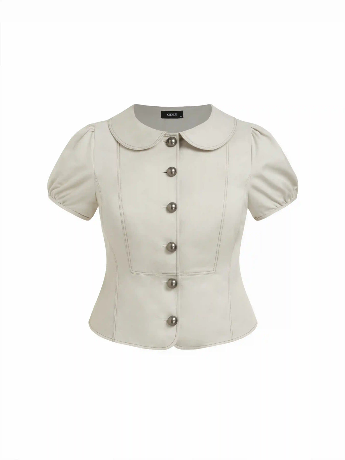Cotton-blend Peter Pan Collar Puff Sleeve Blouse Curve & Plus