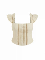 Cotton-blend Textured Halter Neck Ruffled Shirred Blouse Curve & Plus
