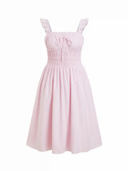 Cotton-blend Striped Square Neck Shirred Ruffled Midi Flared dress Curve & Plus