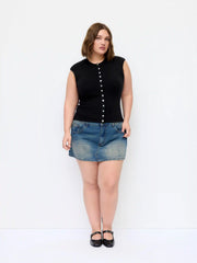 Round Neck Button Front Tank Top Curve & Plus