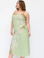 Mesh Floral Wrap Cami Top & Mid Rise A-line Maxi Skirt Set Curve & Plus
