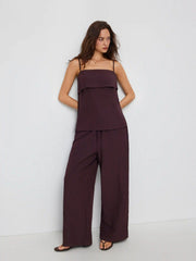 Square Neck Oversized Cami Top & Mid Rise Wide Leg Trousers Set