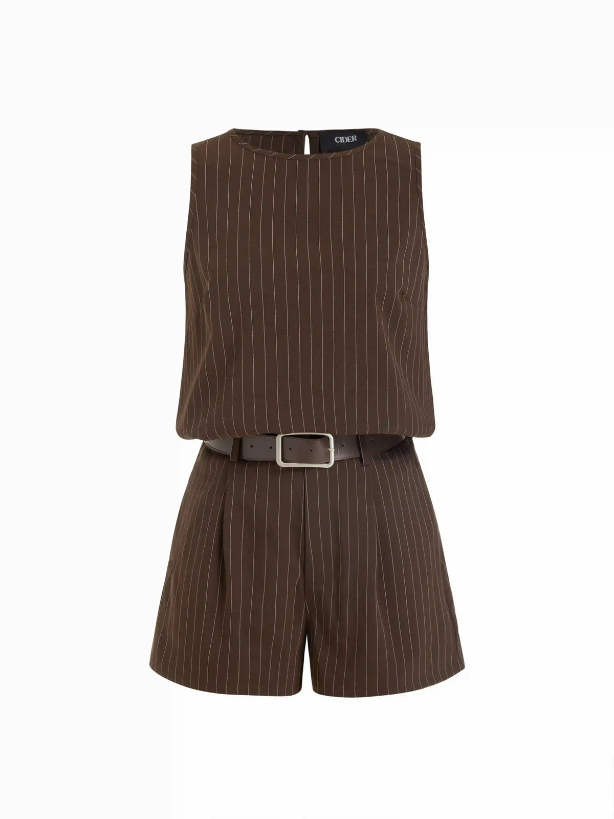 Round Neckline Striped Top & Mid Rise Striped Shorts Set with Belt