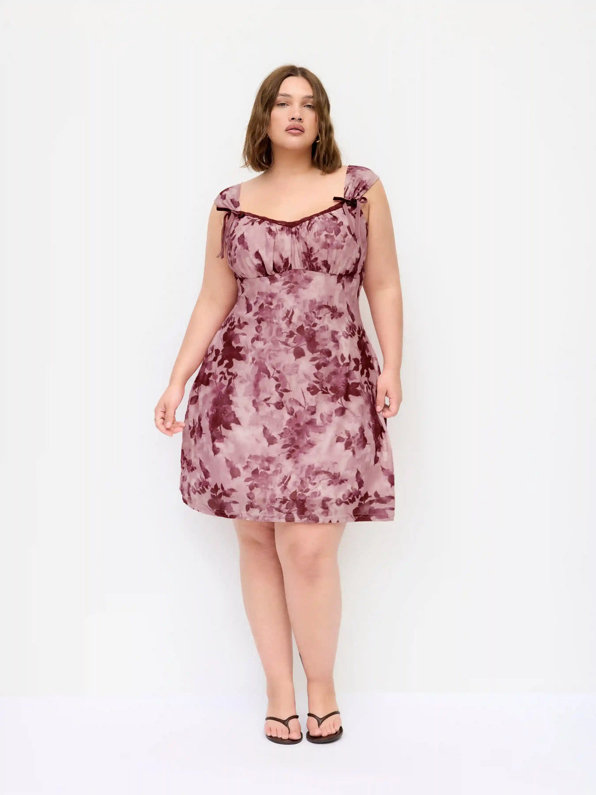 Mesh Sweetheart Neck Floral Lace Trim Knotted Mini Dress Curve & Plus