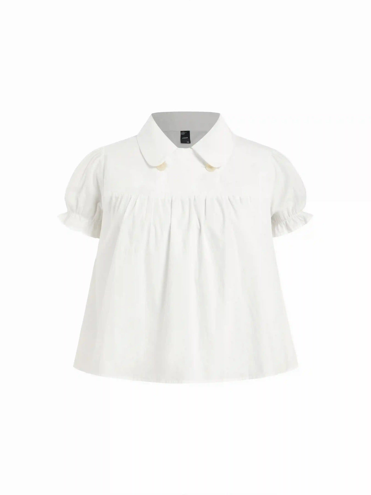 Cotton-blend Plaid Puff Sleeve Blouse Curve & Plus