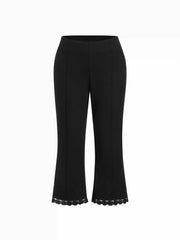 Cotton-blend Low Rise Lace Trim Flared Capri Trousers