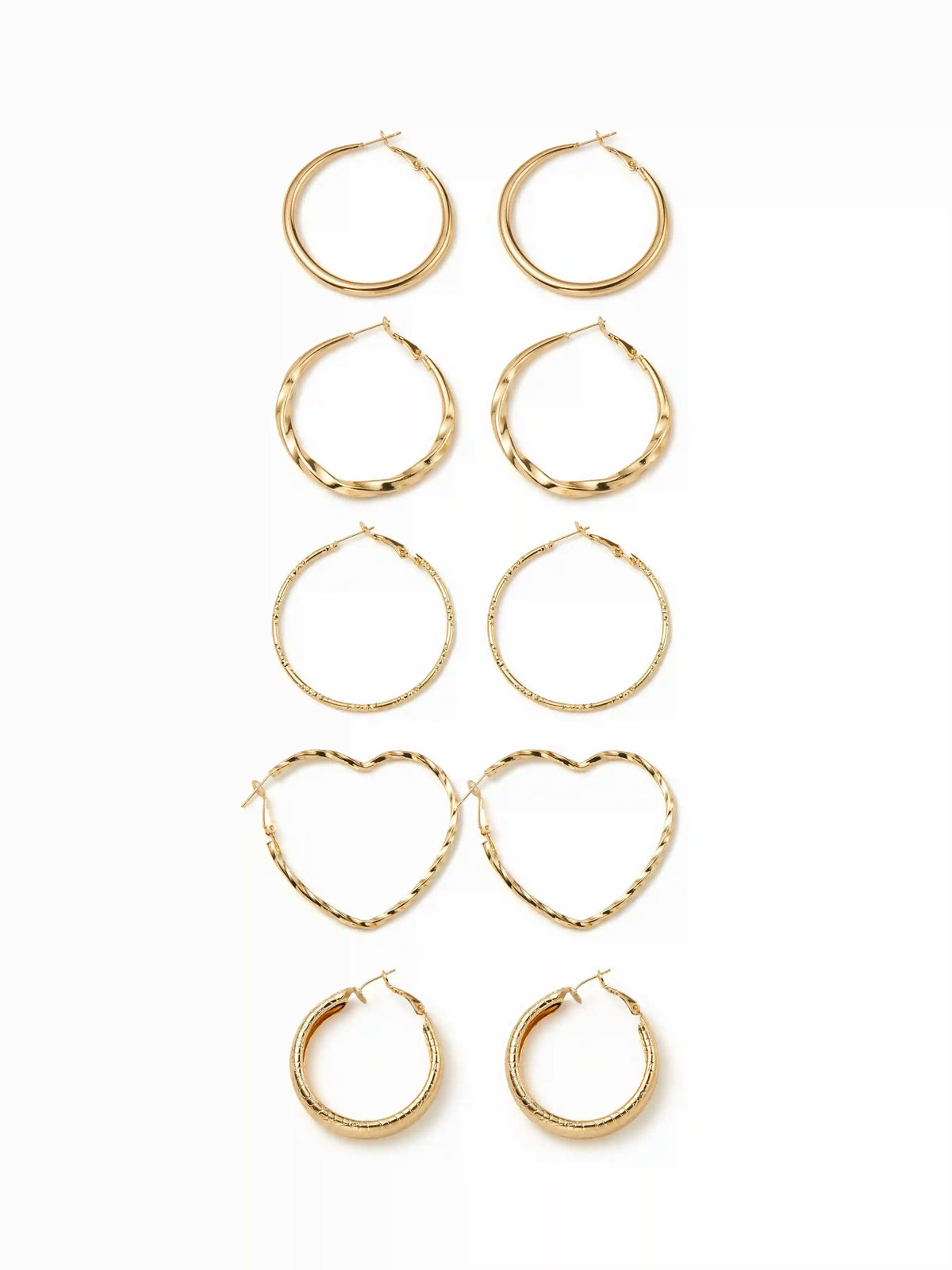 5 PAIRS HEART & CIRCLE HOOP EARRINGS SET