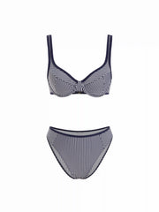 Striped Sweetheart Underwire Cheeky Bikini Set With Headscarf