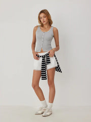Cotton-blend Scoop Neck Lace Trim Tank Top