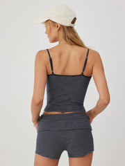 Striped Scoop Neck Cami Top & Low Rise Straight Leg Shorts Set