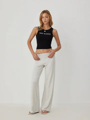 High Stretch Cotton-blend Fold Over Low Rise Straight Leg Trousers