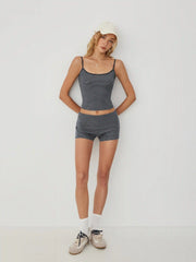 Striped Scoop Neck Cami Top & Low Rise Straight Leg Shorts Set