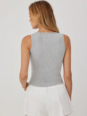 Cotton-blend Scoop Neck Lace Trim Tank Top
