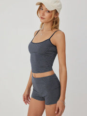Striped Scoop Neck Cami Top & Low Rise Straight Leg Shorts Set