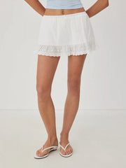 Cotton-blend Low Rise Textured Bowknot Ruffle Hem Mini Skirt