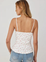 Cotton-blend Floral V-neck Lace Trim Cami Top
