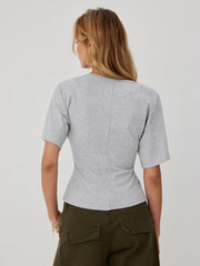Cotton-blend U-neckline Short Bell Sleeve Tee