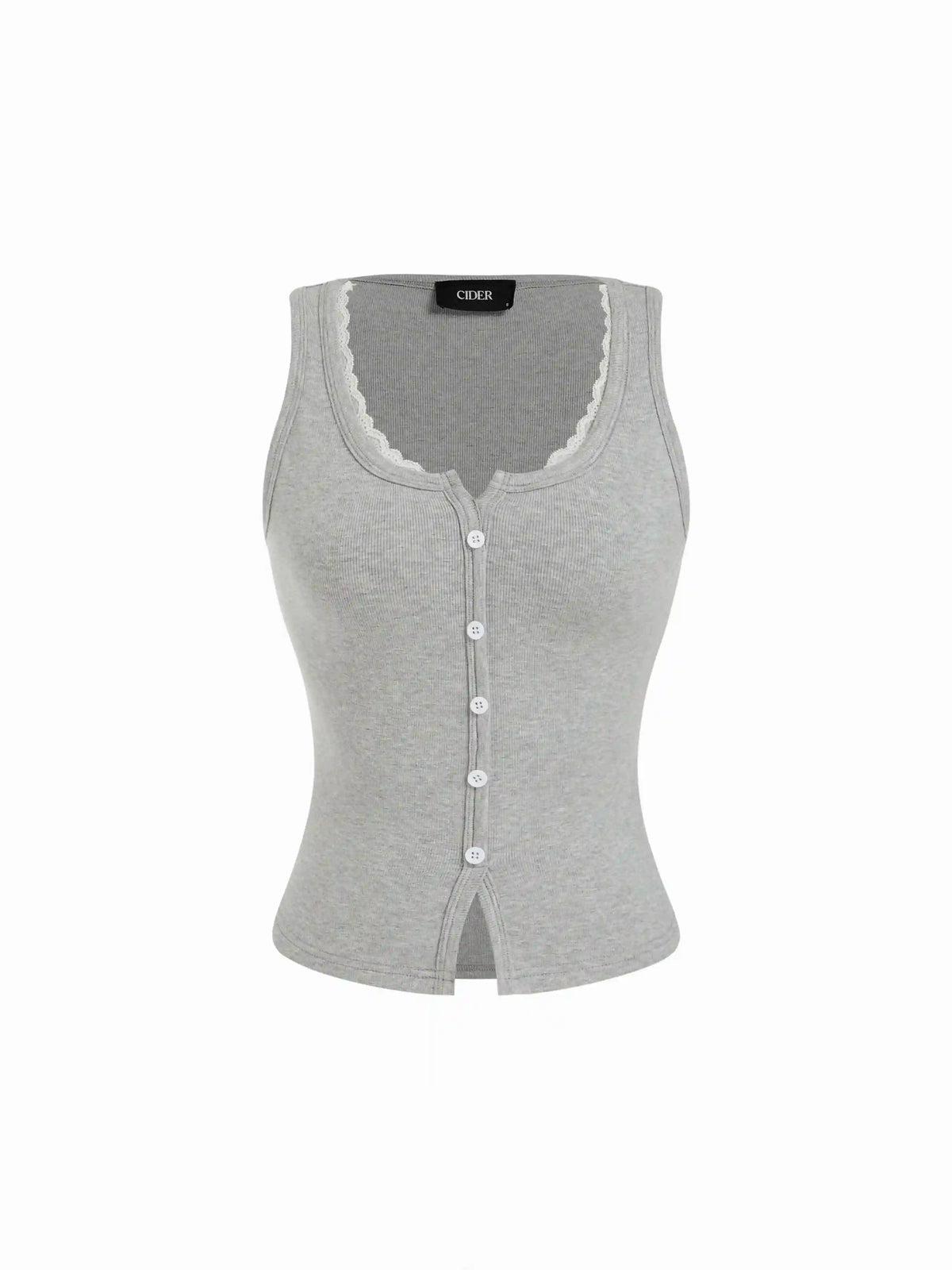 Cotton-blend Scoop Neck Lace Trim Tank Top