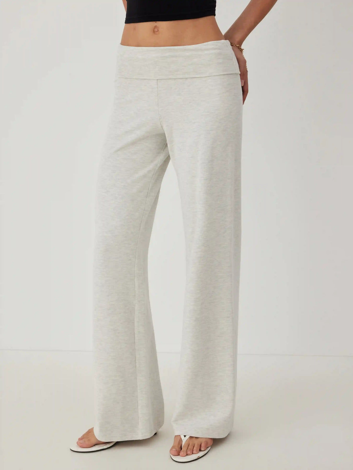 High Stretch Cotton-blend Fold Over Low Rise Straight Leg Trousers