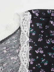 Ditsy Floral V-neck Lace Trim A-line Mini Dress Curve & Plus