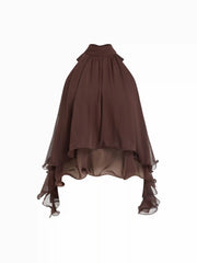 Chiffon Halter Neck Ruffle Hem Blouse Curve & Plus