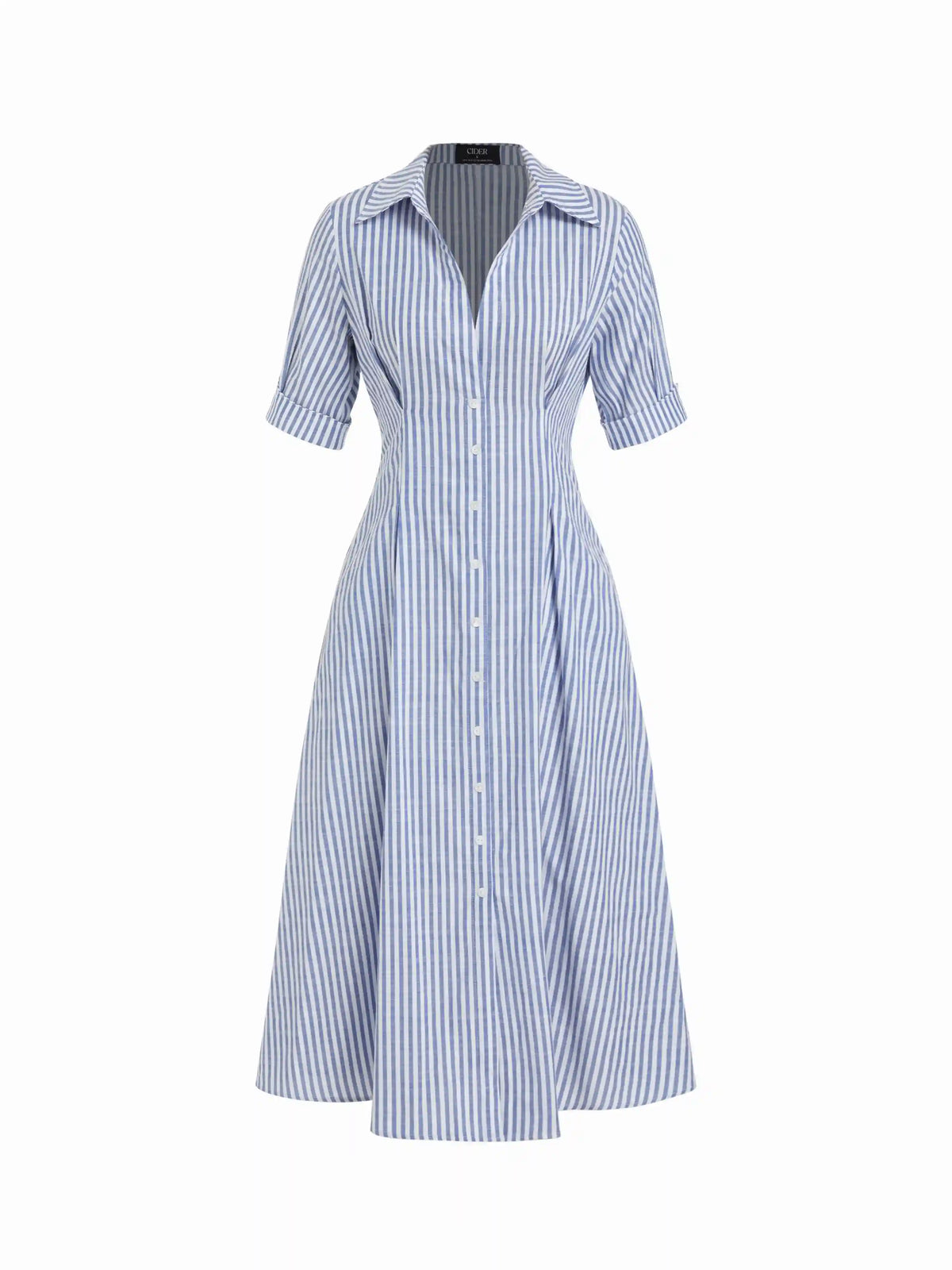 Cotton-blend Striped Mid-length Sleeve Draped Shirt Maxi Dress