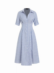 Cotton-blend Striped Mid-length Sleeve Draped Shirt Maxi Dress