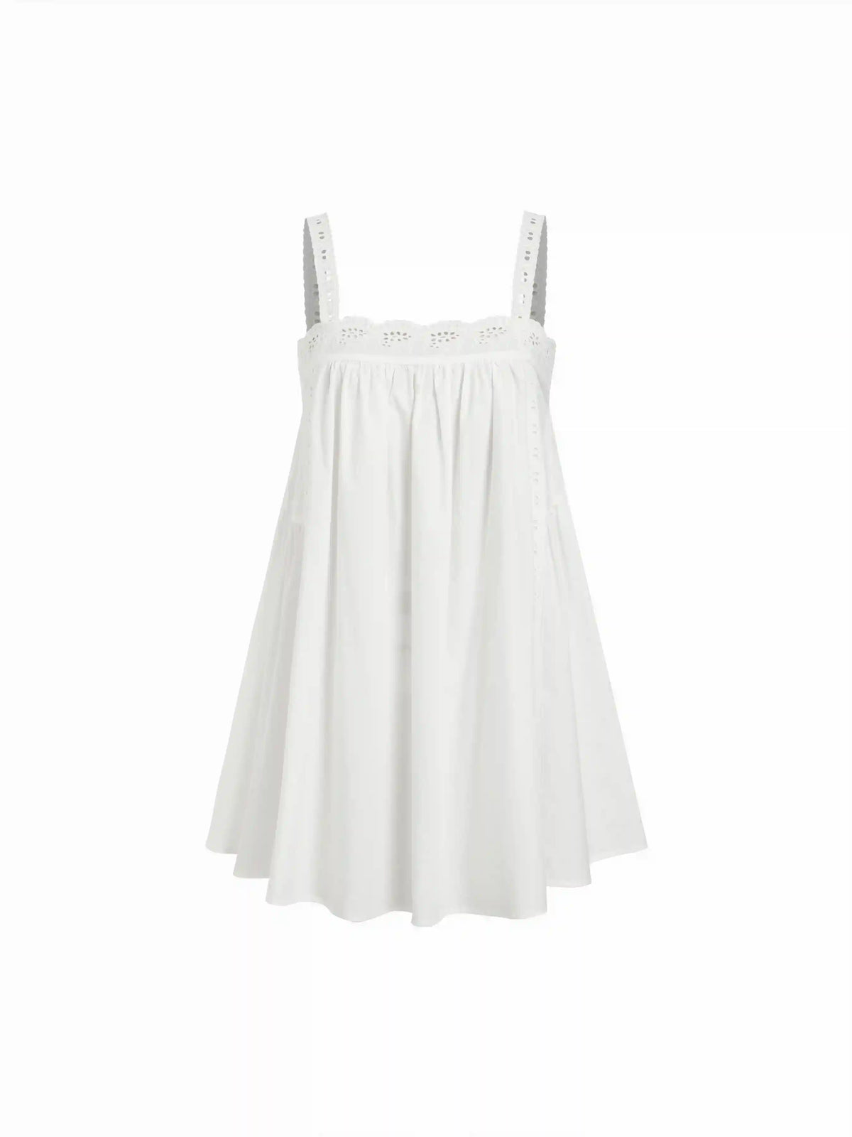 Cotton Square Neck Eyelet Smock Mini Nightdress