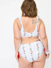 Strawberry Floral V-Neck Tie Front Bracelet Bikini Set With Scrunchie Curve & Plus