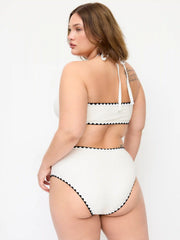 Textured Halter Neckline Contrasting Binding Cut Out Bandeau Bikini Set Curve & Plus
