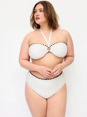 Textured Halter Neckline Contrasting Binding Cut Out Bandeau Bikini Set Curve & Plus