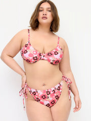 Sweetheart Floral Metal Detail Tie Side Underwire Bikini Set With Sarong Curve & Plus