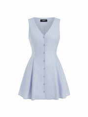 Linen-blend V-neck Button Through Tie Back A-line Mini Dress