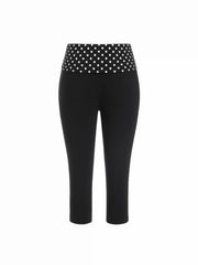 Cotton-blend Low Rise Polka Dot Fold Over Tapered Capri Trousers