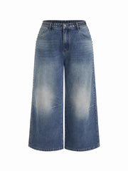 Denim Low Rise Studded Wide Leg Jeans