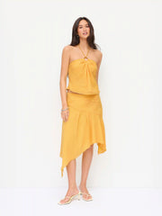 Chiffon Mid Rise Beaded Floral Asymmetrical Flared Midi Skirt