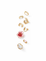 8PCS FLOWER & GEMSTONE RING SET