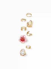8PCS FLOWER & GEMSTONE RING SET