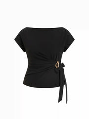 Twist Knot Short Sleeve Metal Detail Tee Curve & Plus
