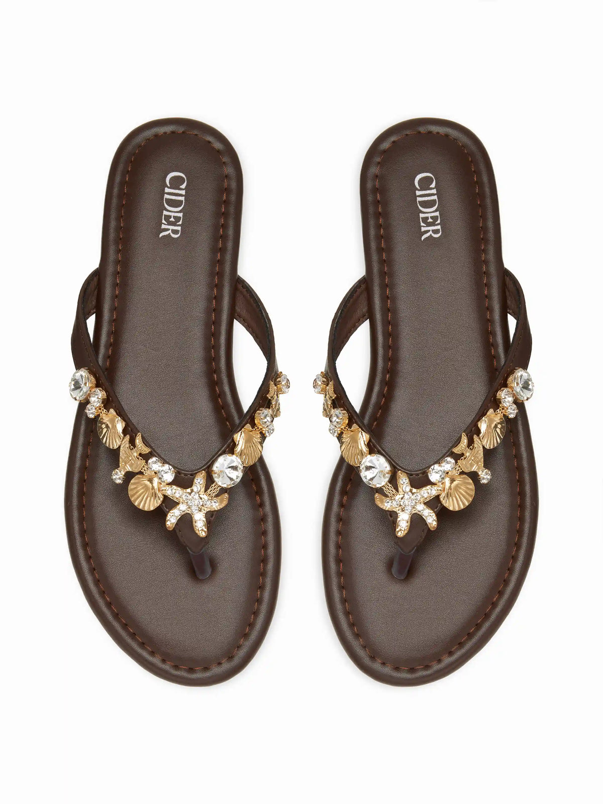 STARFISH & SHELL & RHINESTONE FLIP-FLOP SLIPPERS