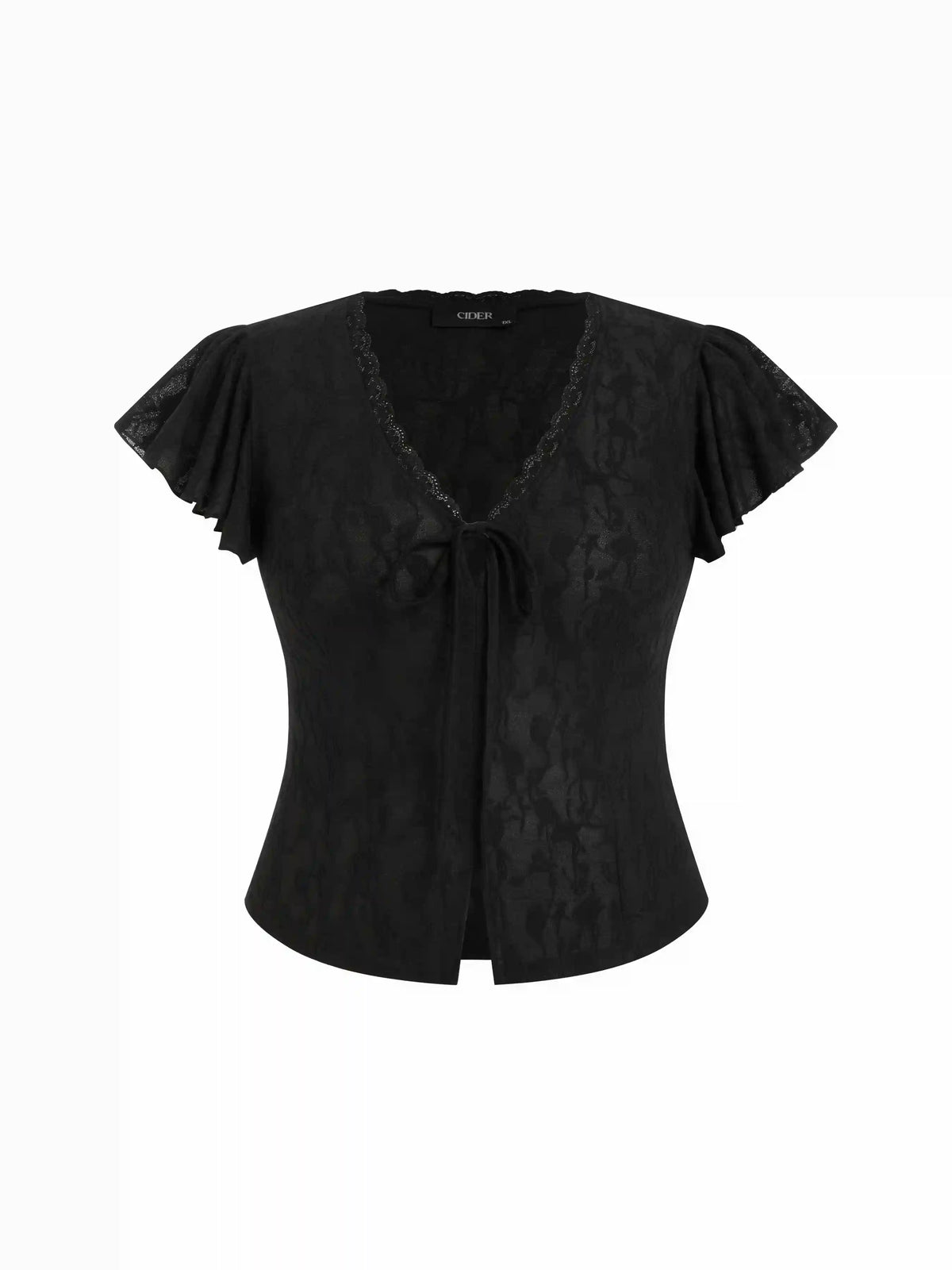 Chiffon V-Neck Ruffle Sleeve Lace Panel Top Curve & Plus