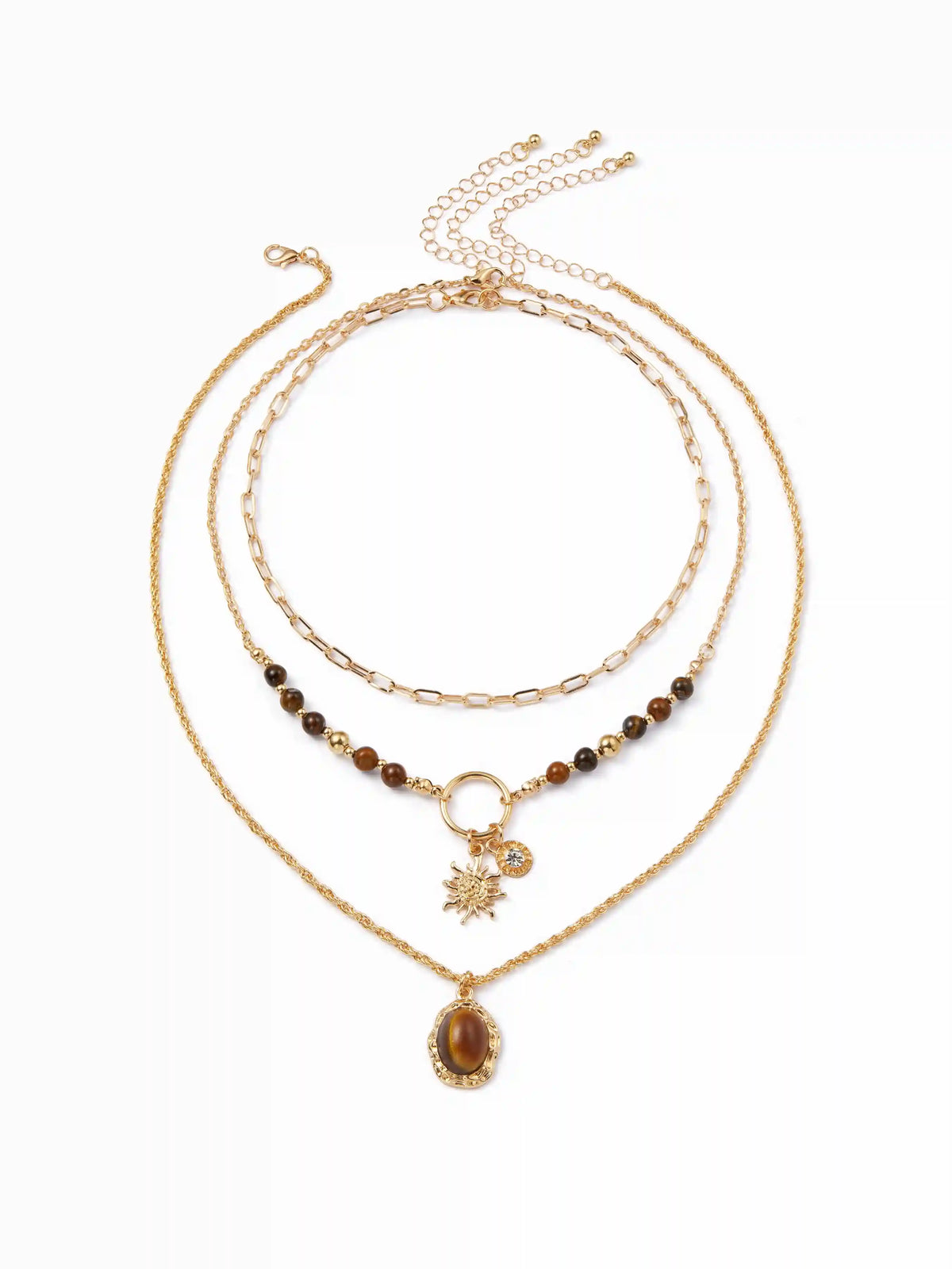 SUN & GEMSTONE PENDANT BEADED LAYERED NECKLACE
