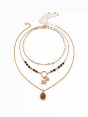 SUN & GEMSTONE PENDANT BEADED LAYERED NECKLACE