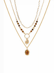 SUN & GEMSTONE PENDANT BEADED LAYERED NECKLACE