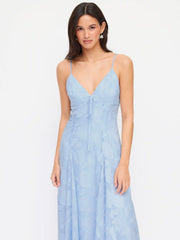 Jacquard V-neck Knotted Cami Flared Maxi Dress