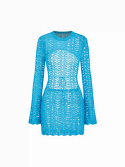 Knit Pointelle Hollow Out Long Sleeve Cover Up Dress