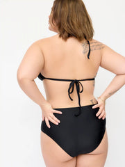 Halter Neckline Ring Linked Triangle Bikini Set With Sarong Curve & Plus