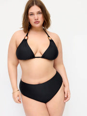 Halter Neckline Ring Linked Triangle Bikini Set With Sarong Curve & Plus