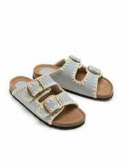 FAUX SUEDE DOUBLE BAND BUCKLE SLIPPERS
